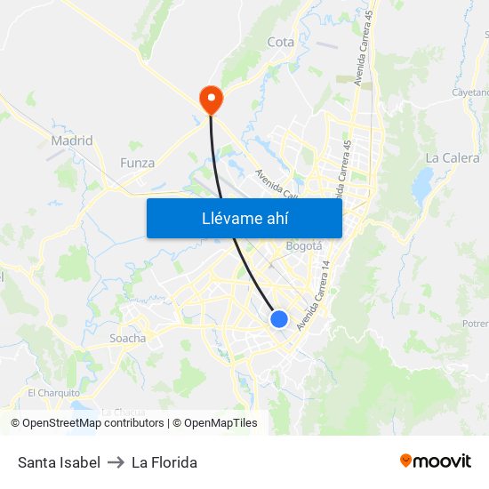 Santa Isabel to La Florida map