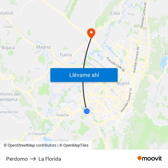Perdomo to La Florida map