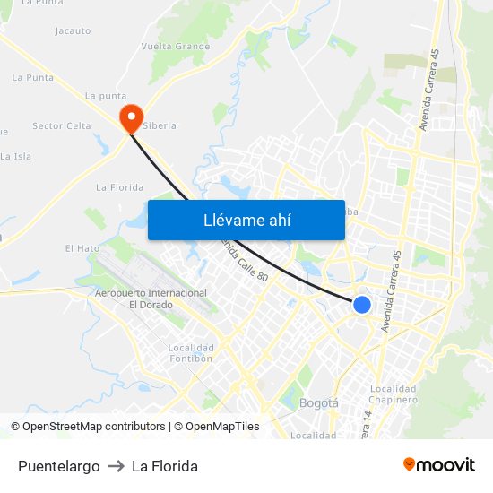 Puentelargo to La Florida map