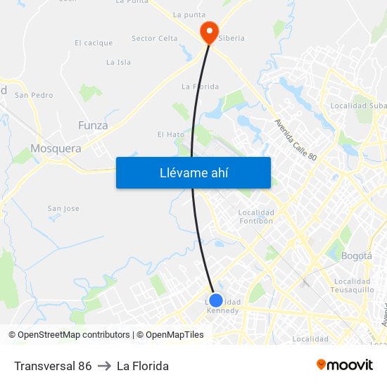 Transversal 86 to La Florida map