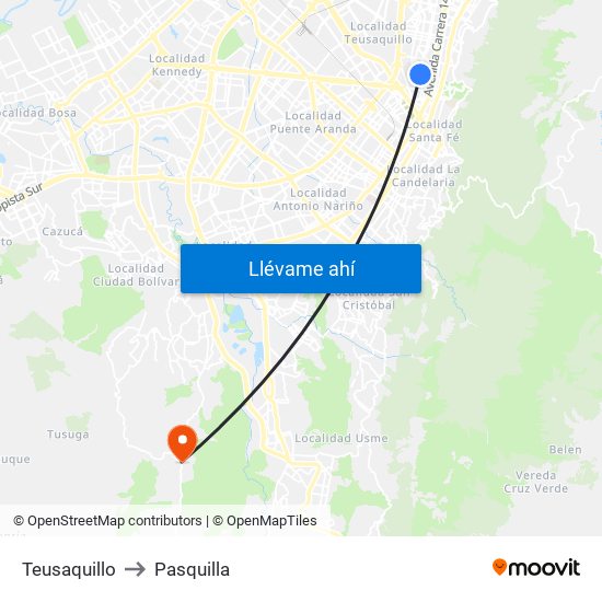 Teusaquillo to Pasquilla map