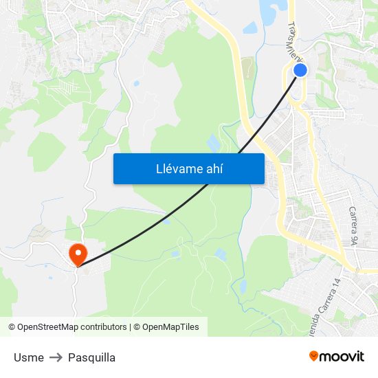 Usme to Pasquilla map