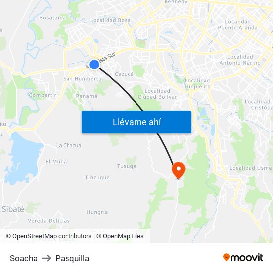 Soacha to Pasquilla map