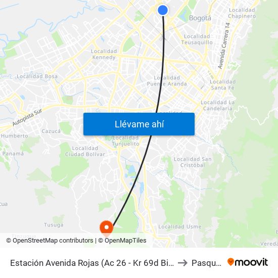 Estación Avenida Rojas (Ac 26 - Kr 69d Bis) (B) to Pasquilla map