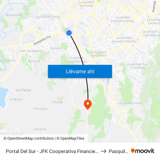 Portal Del Sur - JFK Cooperativa Financiera to Pasquilla map