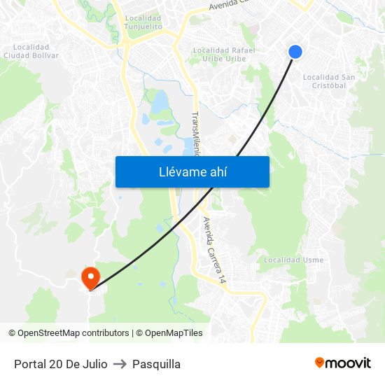 Portal 20 De Julio to Pasquilla map