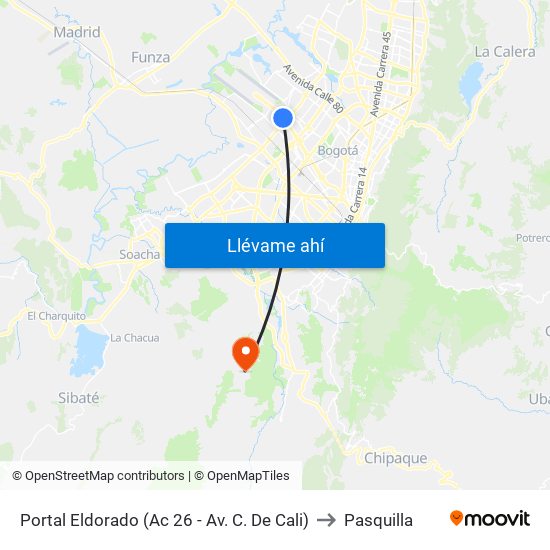 Portal Eldorado (Ac 26 - Av. C. De Cali) to Pasquilla map