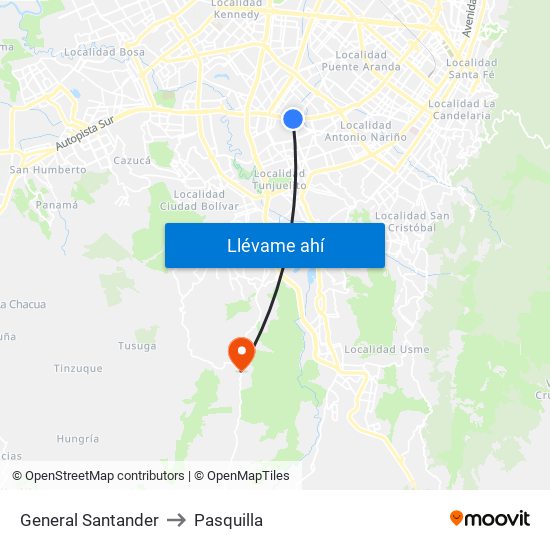General Santander to Pasquilla map