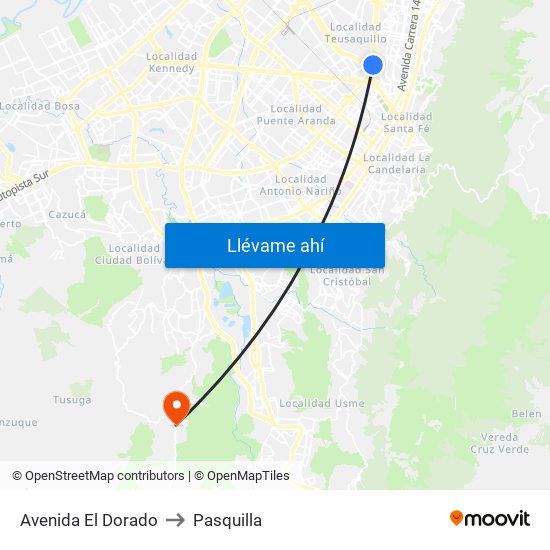 Avenida El Dorado to Pasquilla map