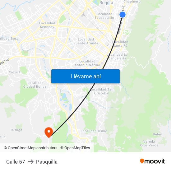 Calle 57 to Pasquilla map