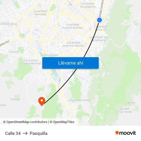 Calle 34 to Pasquilla map