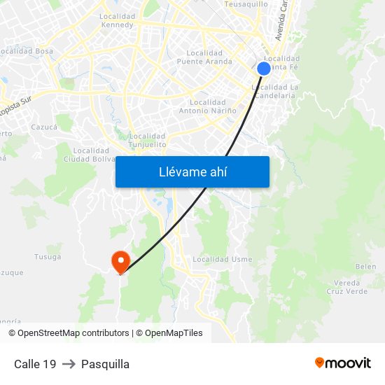 Calle 19 to Pasquilla map