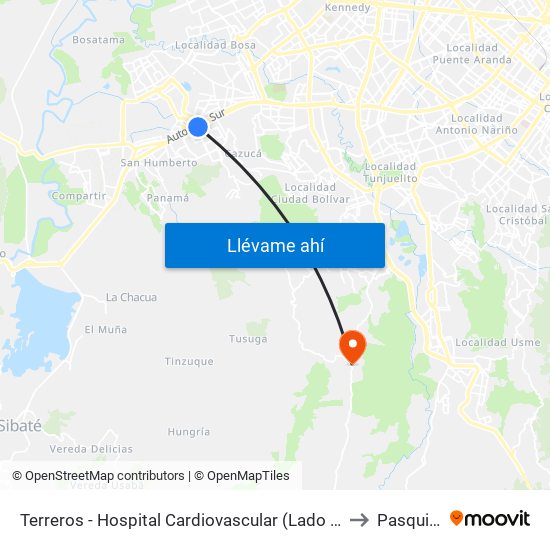 Terreros - Hospital Cardiovascular (Lado Sur) to Pasquilla map