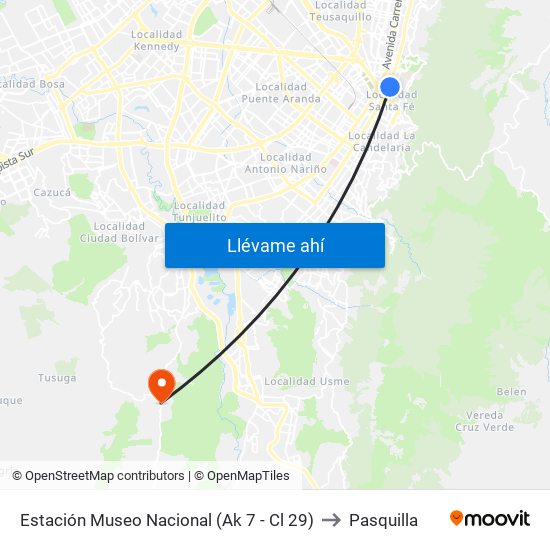 Estación Museo Nacional (Ak 7 - Cl 29) to Pasquilla map