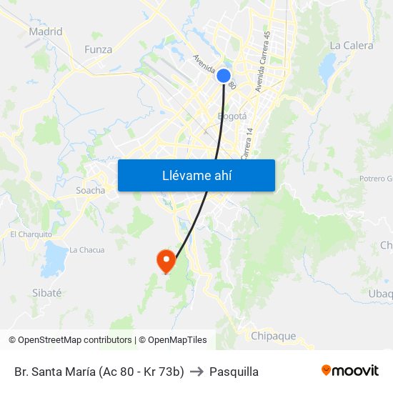 Br. Santa María (Ac 80 - Kr 73b) to Pasquilla map