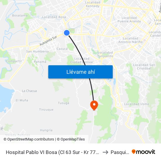 Hospital Pablo VI Bosa (Cl 63 Sur - Kr 77g) (A) to Pasquilla map