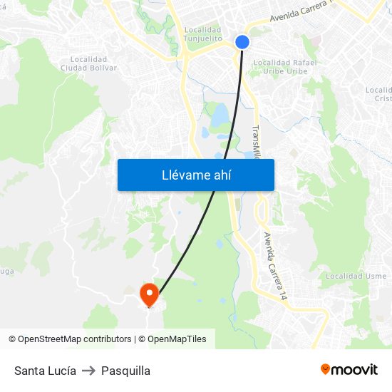 Santa Lucía to Pasquilla map