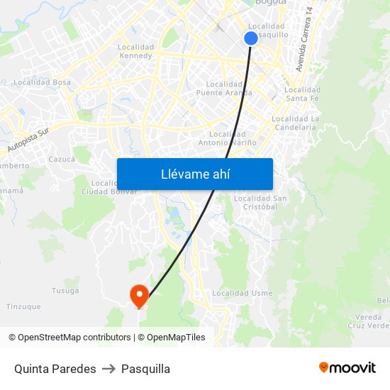 Quinta Paredes to Pasquilla map