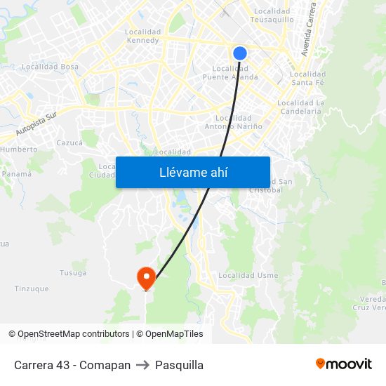 Carrera 43 - Comapan to Pasquilla map