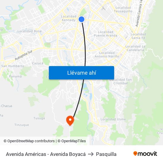 Avenida Américas - Avenida Boyacá to Pasquilla map