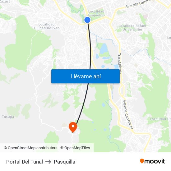 Portal Del Tunal to Pasquilla map