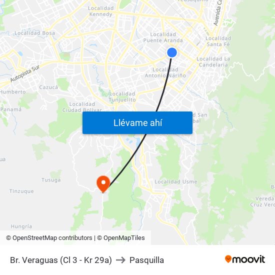 Br. Veraguas (Cl 3 - Kr 29a) to Pasquilla map