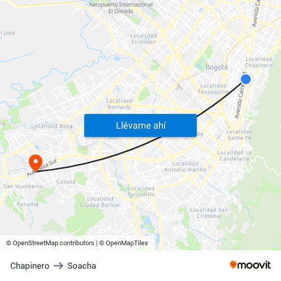Chapinero to Soacha map