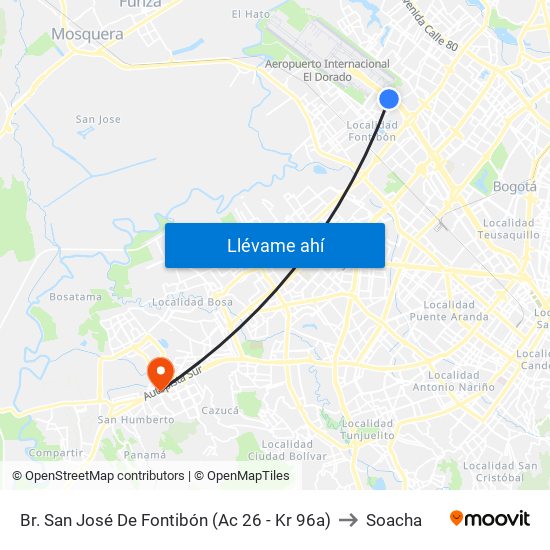 Br. San José De Fontibón (Ac 26 - Kr 96a) to Soacha map