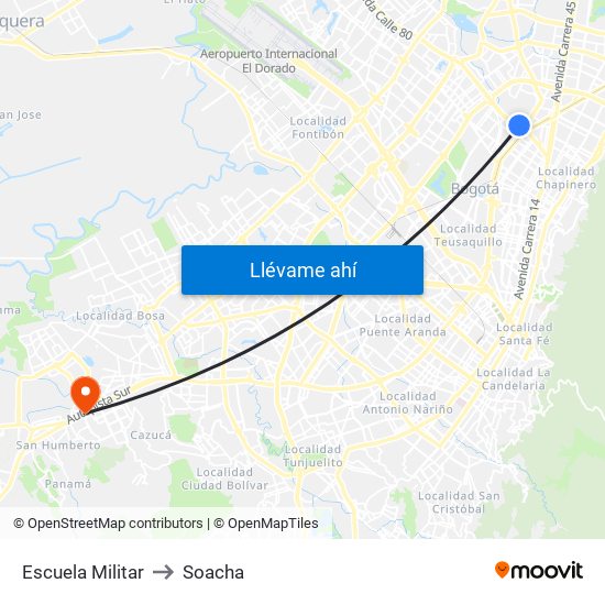 Escuela Militar to Soacha map