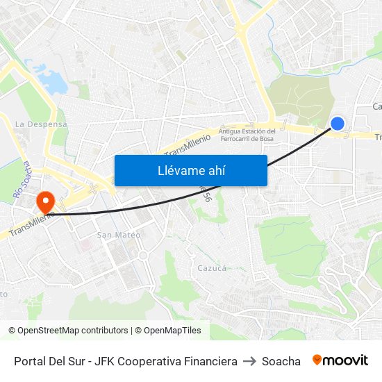 Portal Del Sur - JFK Cooperativa Financiera to Soacha map