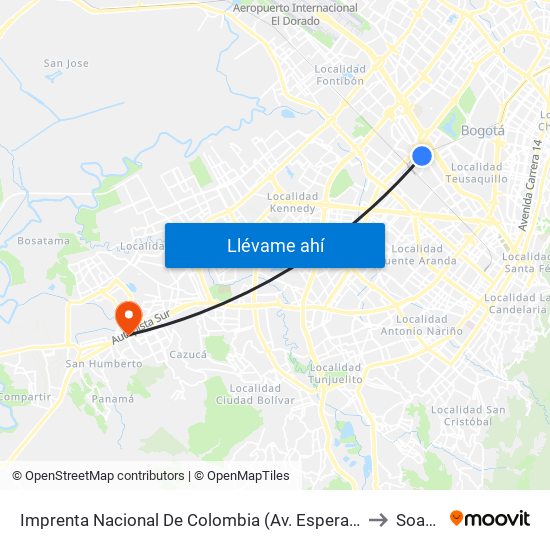 Imprenta Nacional De Colombia (Av. Esperanza - Kr 66) to Soacha map