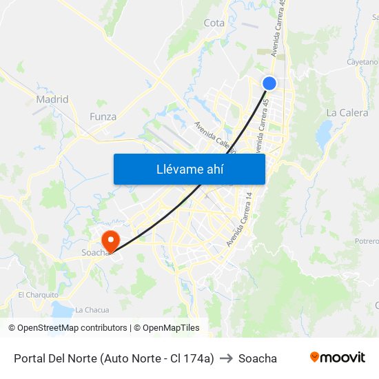 Portal Del Norte (Auto Norte - Cl 174a) to Soacha map