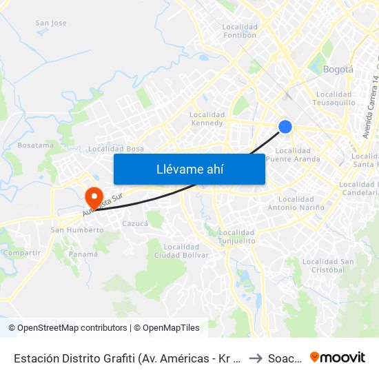 Estación Distrito Grafiti (Av. Américas - Kr 53a) to Soacha map