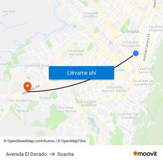 Avenida El Dorado to Soacha map