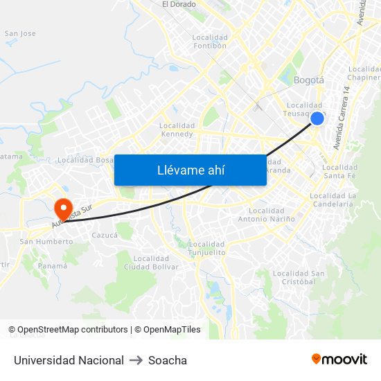 Universidad Nacional to Soacha map