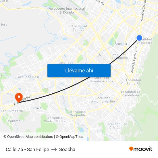 Calle 76 - San Felipe to Soacha map