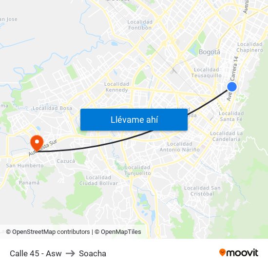 Calle 45 - Asw to Soacha map