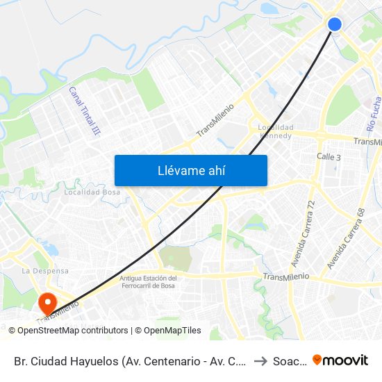 Br. Ciudad Hayuelos (Av. Centenario - Av. C. De Cali) to Soacha map