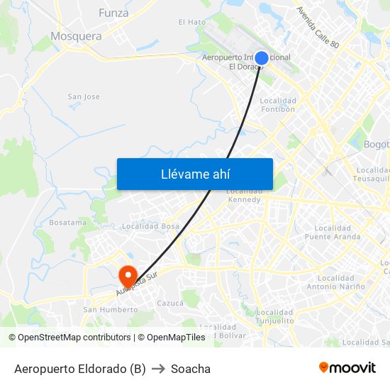 Aeropuerto Eldorado (B) to Soacha map