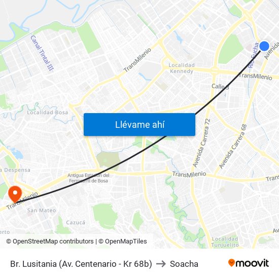 Br. Lusitania (Av. Centenario - Kr 68b) to Soacha map