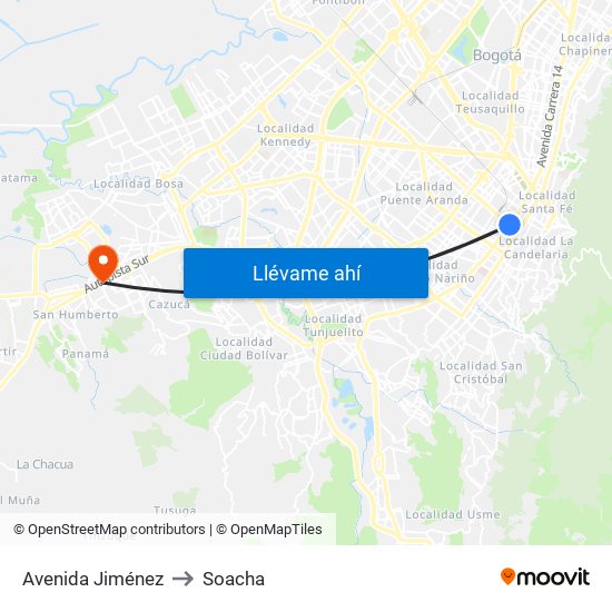 Avenida Jiménez to Soacha map