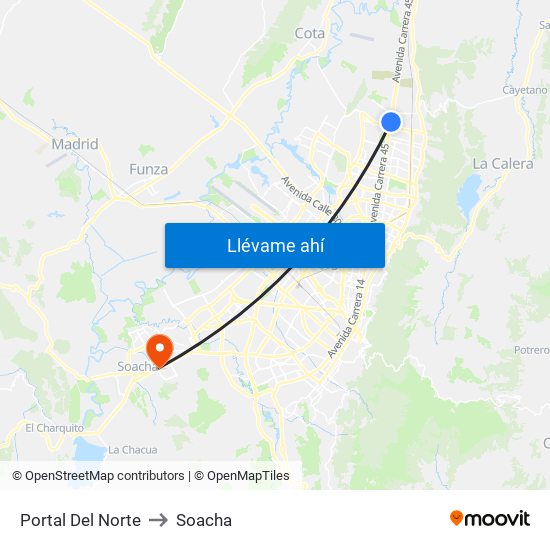 Portal Del Norte to Soacha map