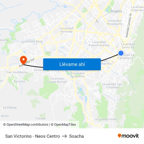 San Victorino - Neos Centro to Soacha map