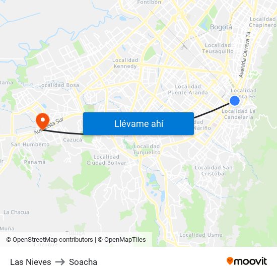 Las Nieves to Soacha map