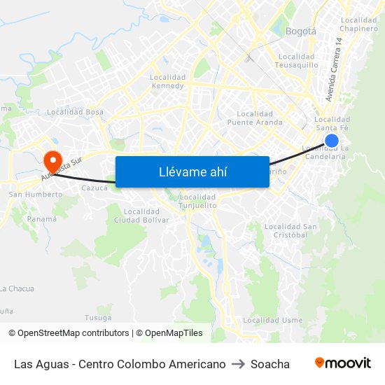 Las Aguas - Centro Colombo Americano to Soacha map