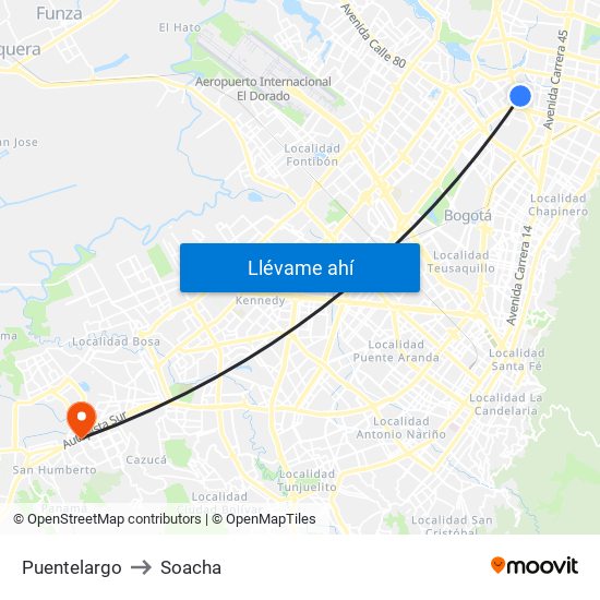 Puentelargo to Soacha map