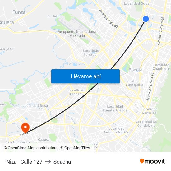 Niza - Calle 127 to Soacha map