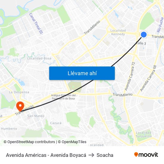 Avenida Américas - Avenida Boyacá to Soacha map