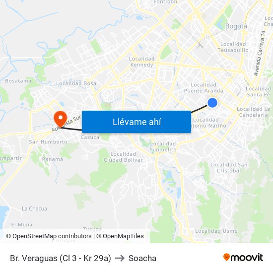 Br. Veraguas (Cl 3 - Kr 29a) to Soacha map