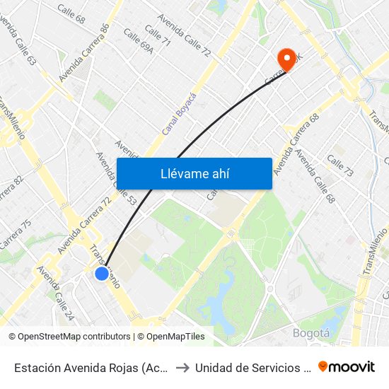 Estación Avenida Rojas (Ac 26 - Kr 69d Bis) (B) to Unidad de Servicios de Salud Ferias map